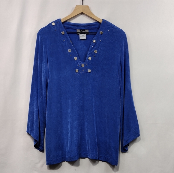 Slinky Brand Tops - Slinky Brand V-Neck Embellished Tunic Womens M Royal Blue Business Travel Casual